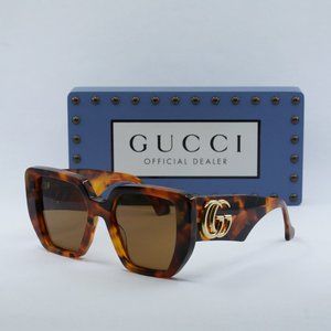 Gucci GG0956S 007 Square Sunglasses - Amber Havana/Brown